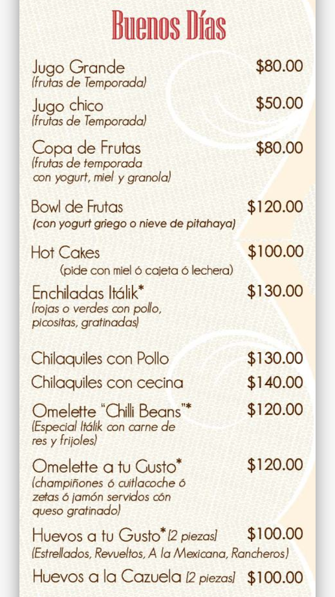 Italik Cafe Menu - Image 1